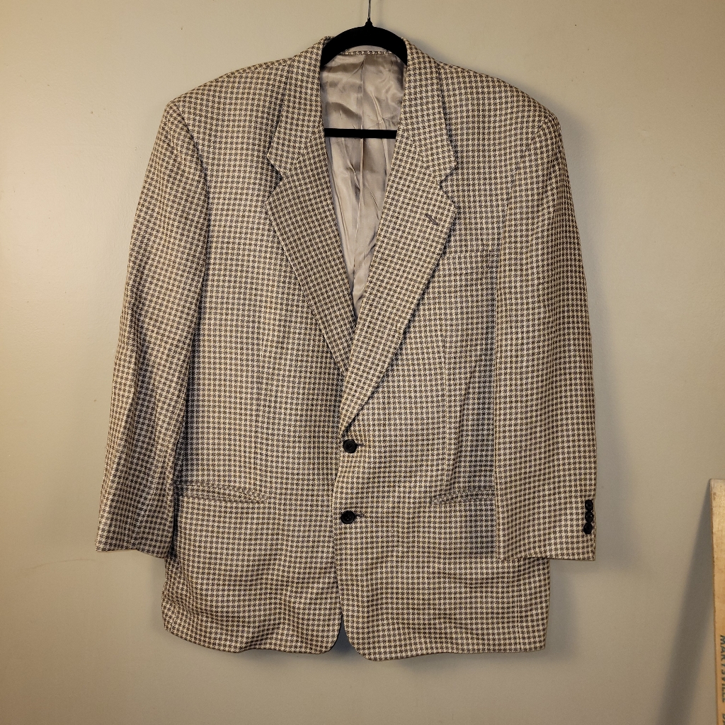 Vintage Bespoke Couture Micro Houndstooth Wool Single Breasted Blazer